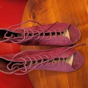Just Fab Maroon-Lace up 4" Heels - Size 8.5